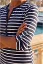 Navy  Petite Stripe V-Neck Button Top, Image 4 of 4