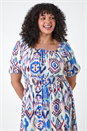 Purple Curve Aztec Print Shirred Midi Dress, Image 4 of 5