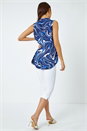 Navy  Sleeveless Swirl Print V-Neck Chiffon Blouse, Image 3 of 5