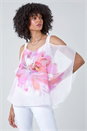 Ivory Floral Print Cold Shoulder Overlay Top, Image 3 of 5