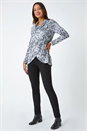 Grey Floral Print Cowl Neck Stretch Top , Image 2 of 5