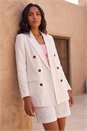 Ivory Cotton Double Breasted Collar Jacket, Image 1 of 4