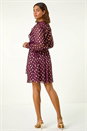 Wine Foil Print V-Neck Fit & Flare Ruffle Dress, Image 3 of 5
