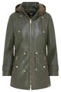 Green Leather Parka Hooded Trench Coat-Emilia, Image 2 of 8