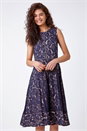 Navy  Fit And Flare Lace Midi Skater Dress, Image 4 of 5