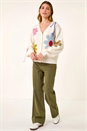 Ivory  Floral Stitch Knit Cardigan, Image 3 of 6