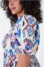Purple Curve Aztec Print Shirred Midi Dress, Image 5 of 5