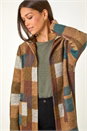 Tan Colour Block Faux Longline Hooded Jacket, Image 4 of 5