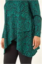 Green Curve Paisley Print V-Neck Stretch Top, Image 5 of 5