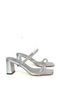 Silver XY LONDON Silver 'Holden' Diamante Strap Square Toe Mid Block Heel Sandal Mules, Image 2 of 5