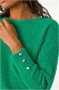 Green Button Sleeve Fluffy Jumper, Image 5 of 5