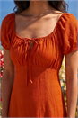 Orange Puff Sleeve Linen Blend Midi Dress, Image 4 of 4