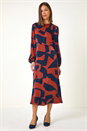 Rust Geometric Colour Block Print Midi Dress, Image 4 of 5
