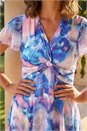 Blue Petite Twist Front Dobby Print Dress, Image 4 of 4
