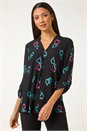 Black Heart Print Longline Blouse, Image 2 of 5