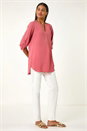 Pink Longline Bow Button Tunic Top, Image 1 of 5