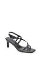 Black XY LONDON Black 'Gabriella' Square Toe Mid Stiletto Heel Sandals With Adjustable Strap, Image 2 of 5