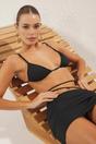 Black Triangle Bikini Set with Tie Side Skirt Detail, Image 1 of 3