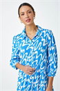 Turquoise Wave Print Tiered Shirt Dress, Image 4 of 5