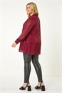 Wine Curve Sequin V-Neck Stretch Shirt, Image 3 of 5