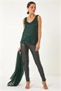 Green V-Neck Metallic Plisse Vest Top, Image 1 of 5