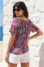 Purple Print Tie Front Button Top, Image 3 of 4