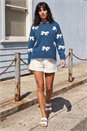 Denim Bow Contrast Stitch Knit Jumper, Image 2 of 4