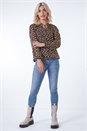 Camel  Leopard Print Metallic Detail Tie Neck Top, Image 4 of 5