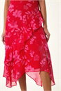 Red Floral Frill High Low Midi Dress, Image 5 of 5