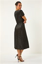 Black Velvet Ruched Front Stretch Midi Dress, Image 3 of 5