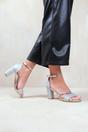 Silver 'Perla' Mid High Block Heel Sandals With Ankle Strap, Image 3 of 5