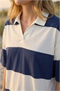 Navy  Collared Stripe T-Shirt, Image 4 of 4