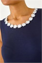 Navy  Daisy Neck Trim Vest Top, Image 5 of 5