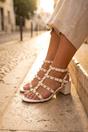 White Edie Studded T Bar Block Sandals, Image 3 of 4