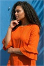 Orange Curve Layered Sleeve Top, Image 4 of 4