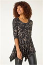 Tan Floral Textured Asymmetric Tunic Top, Image 1 of 5