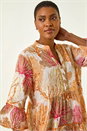 Orange Cotton Printed Frill Smock Dress, Image 4 of 5