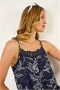Navy Geometric Lace Trim Cami Top, Image 1 of 5