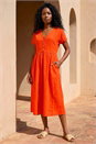 ORANGE Linen Look Button Midi Dress, Image 2 of 4
