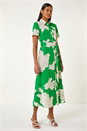 Green Shadow Floral Print Shirt Dress, Image 4 of 5