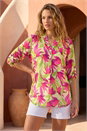 Green Floral Print Button V-Neck Top, Image 1 of 4