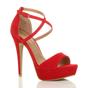 Red AJVANI Red High Heel Crossed Straps Platform Sandals, Image 1 of 6