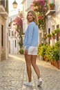 Light Blue  Shimmer Trim Knit Cardigan, Image 2 of 4