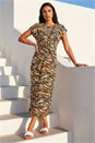 Tan Animal Print Twist Midi Dress, Image 1 of 4