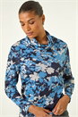 Blue Floral Print Cowl Neck Top, Image 1 of 5