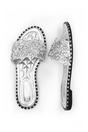 Silver Where's That From Silver 'Belle' Diamante Sparkly Flat Sliders, Image 2 of 4