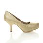 Gold Mid High Heel Glitter Court Shoes, Image 2 of 8