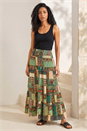 Khaki Paisley Print Shirred Maxi Skirt, Image 2 of 4