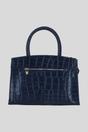 Navy Real Leather Structured Handbag with Detachable Strap, Image 3 of 4