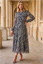 Black Floral Rose Midi Dress, Image 1 of 4